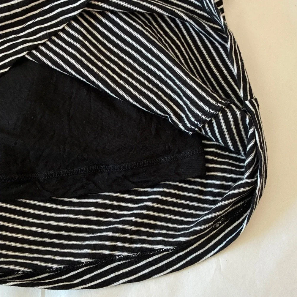 VINCE Small Black White Striped Long Sleeve Cotton Gathered Tie Waist Midi Dress